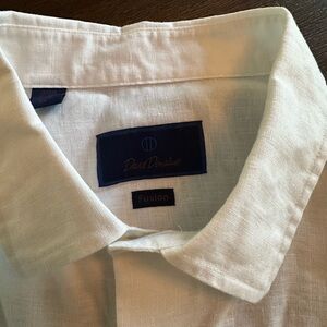 David Donahue Fusion White Linen Button Down Shirt